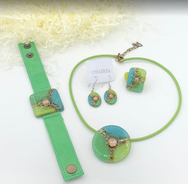 Cristalida Fashion Jewelry Set For Women, Green , Bracelet / Necklace / Earrings / Ring Gift Set