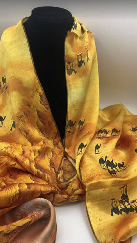 Long Desert Fashion Silk Scarf For Women / Yellow, Orange / 20.47" x 66.93"/ 100% Silk Satin / Gift Idea