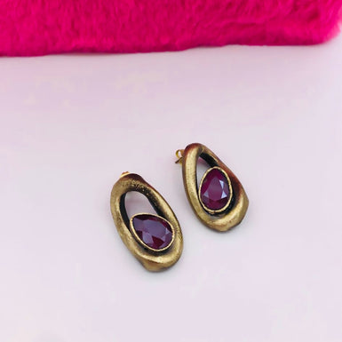 Kalliope Earrings Purple Crystal / Brass, Swarovski Crystal / Dark Purple / Fashion Jewelry