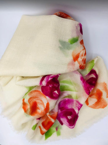 super thin winter multicolor scarf made of wool with large flowers print