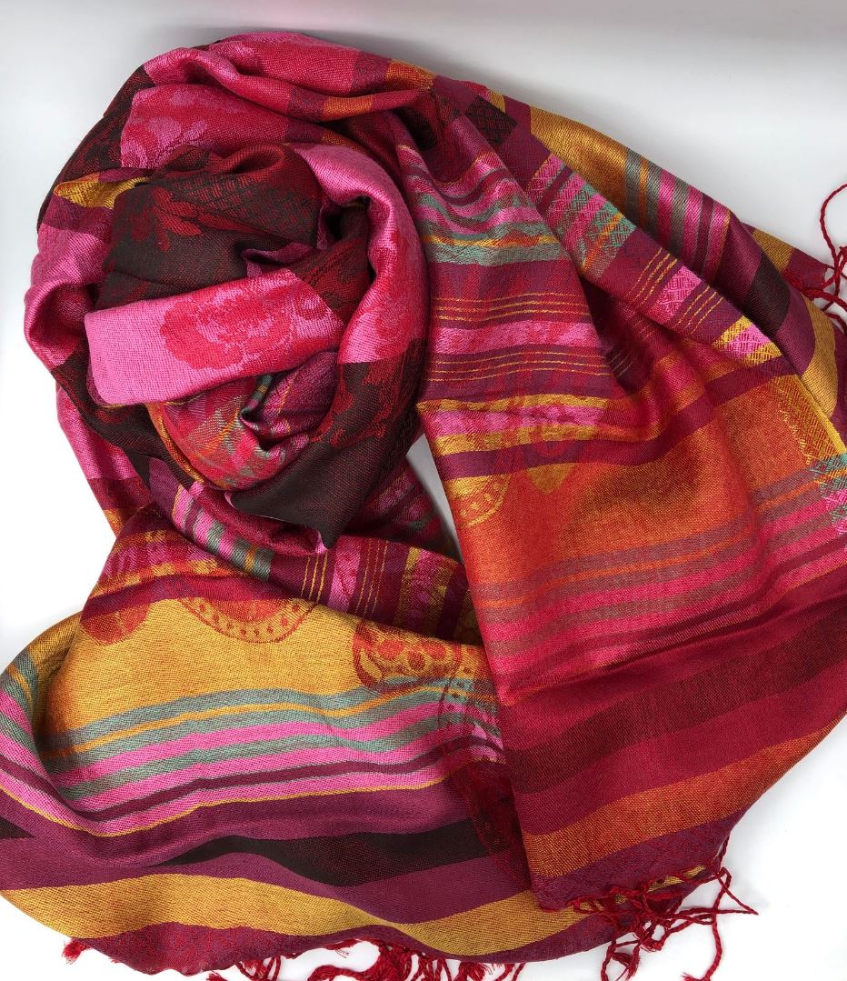 Long Striped Soft Scarf / Modal / Pink, Red, Multicolor, Paisley / Gift Idea