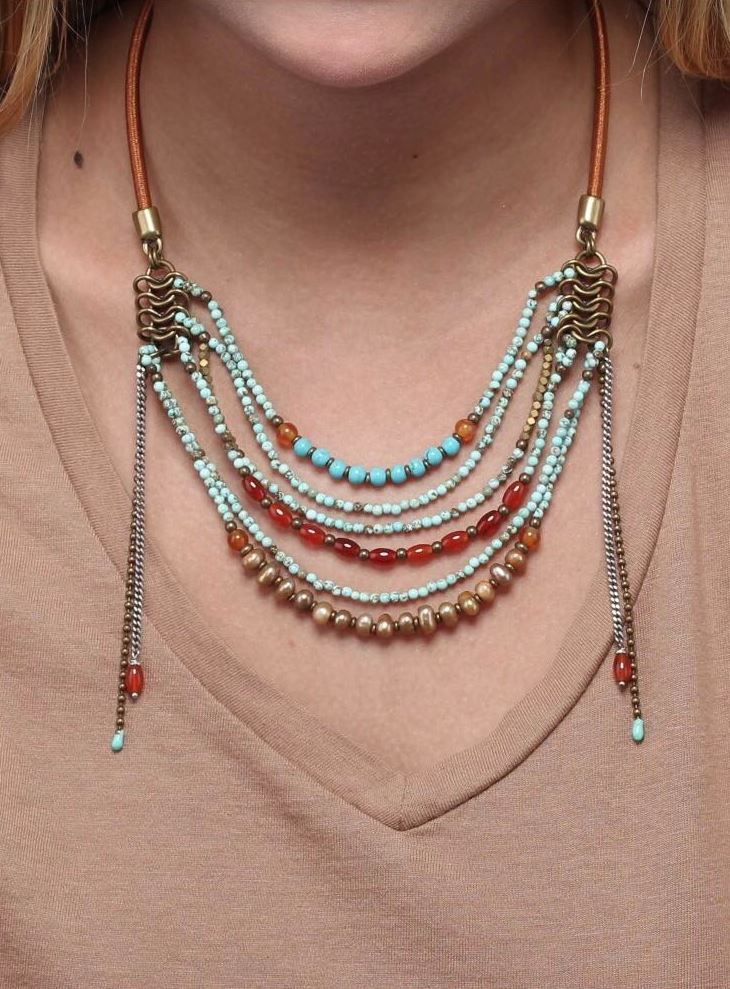 Nature Bijoux Gemstone Set / Necklace, Bracelet / Blue Howlite, Pearls, Agate, Hematite / Light Blue, Multicolor-2