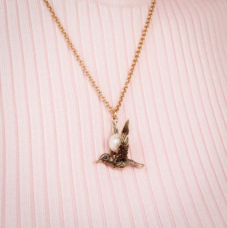 brass gold hummingbird pendant