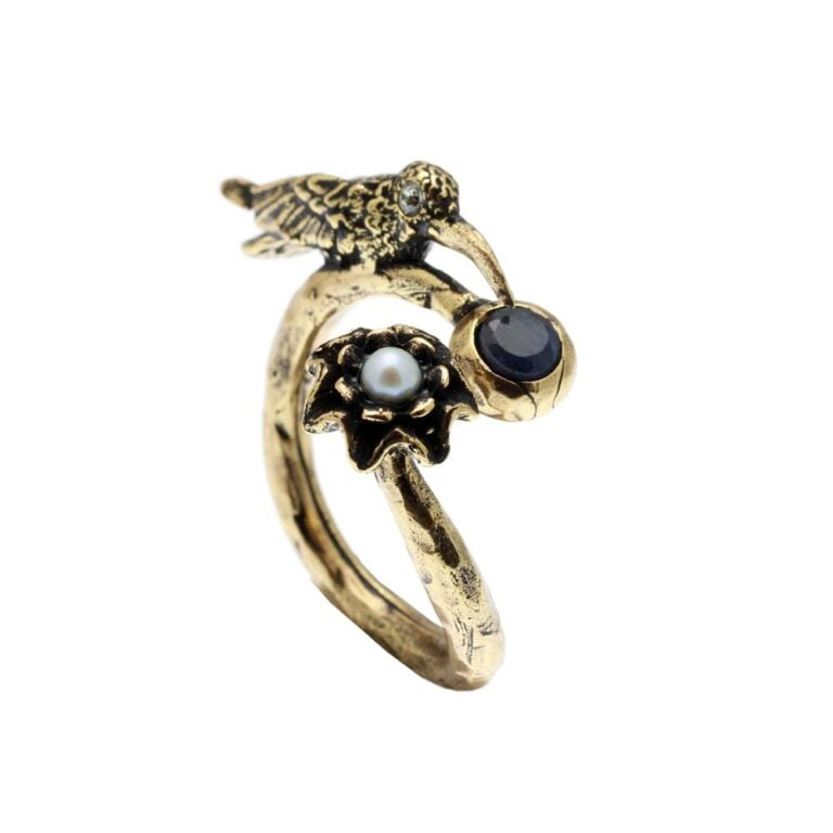 Alcozer Hummingbird Ring With Pearl