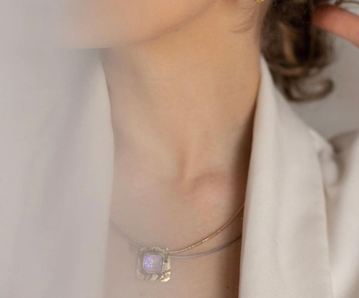 Kalliope Short Square Pendant Necklace / Brass, Swarovski Crystal/ Light Purple / Casual Necklace-3
