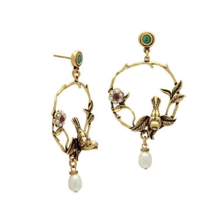 Alcozer Circle Dangle Earrings: Pearls, Nature-inspired