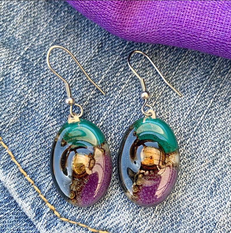 Cristalida Oval Earrings Purple, Black, Emerald