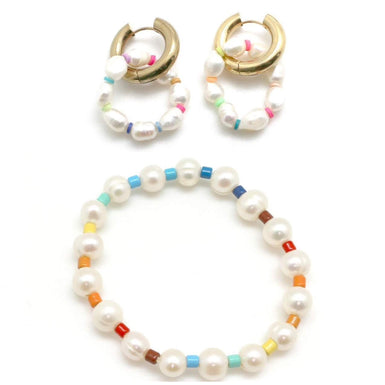 Habana Paris Pearl Jewelry Set / Bracelet, Earrings / White, Multicolor / Pearl Gift set