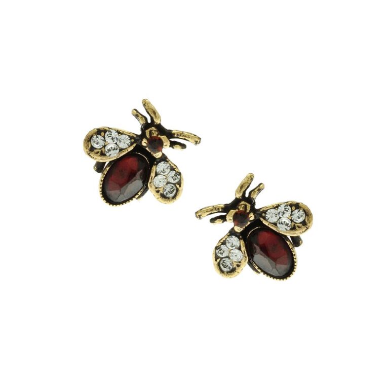 Alcozer Bee Earrings: Garnets, Crystals Italian Studs