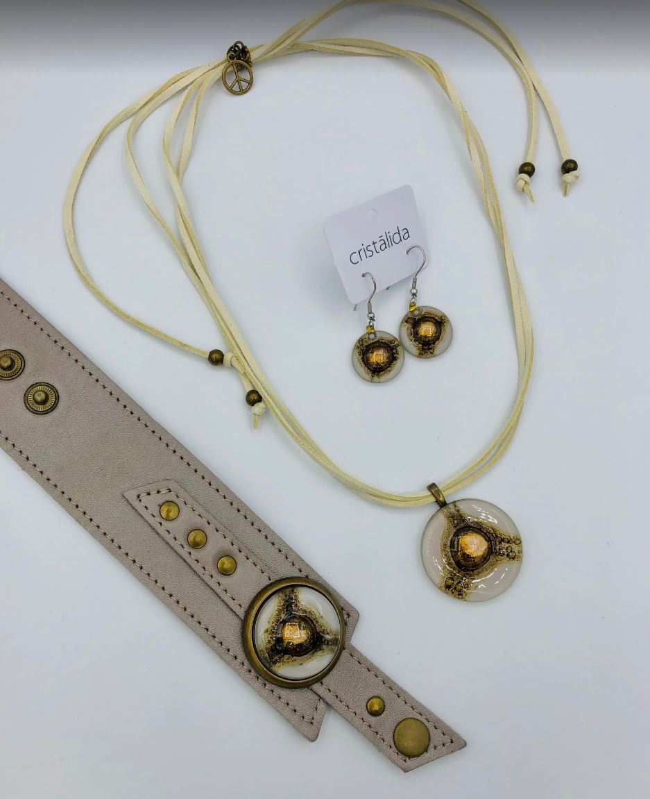 Cristalida Fashion Jewelry Set For Women, White, Beige, Bracelet / Necklace / Earrings, Gift Set