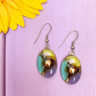 basic oval earrings purple yellow blue - JOYasForYou