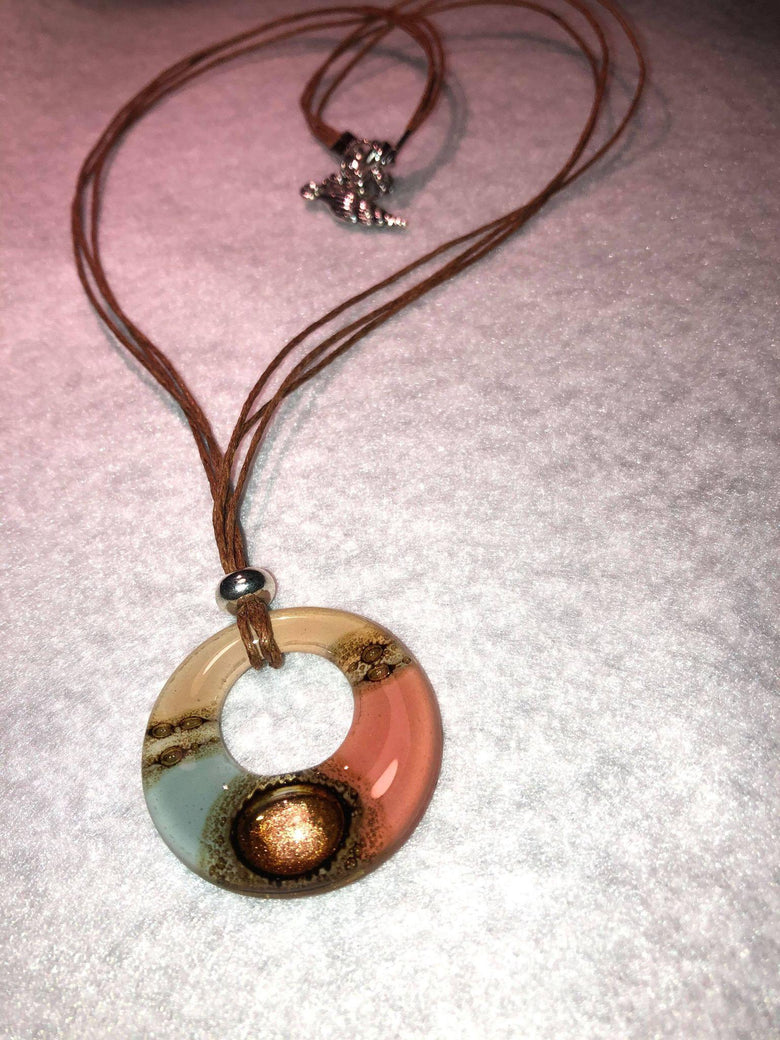 baru long necklace with small pendant pink beige blue - JOYasForYou