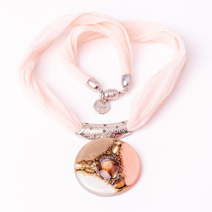 athenas necklace light pink beige on a chiffon scarf - JOYasForYou