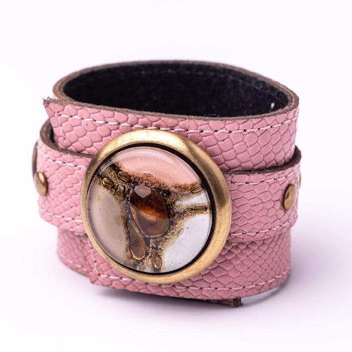 Cristalida Unique Leather Bracelet for Women | Adjustable | Width 1.6 Inches | Pink | Bonaire - JOYasForYou