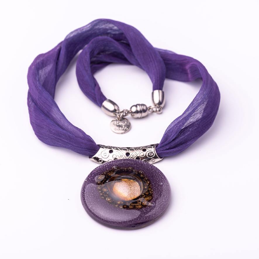 athenas necklace purple on a chiffon scarf - JOYasForYou