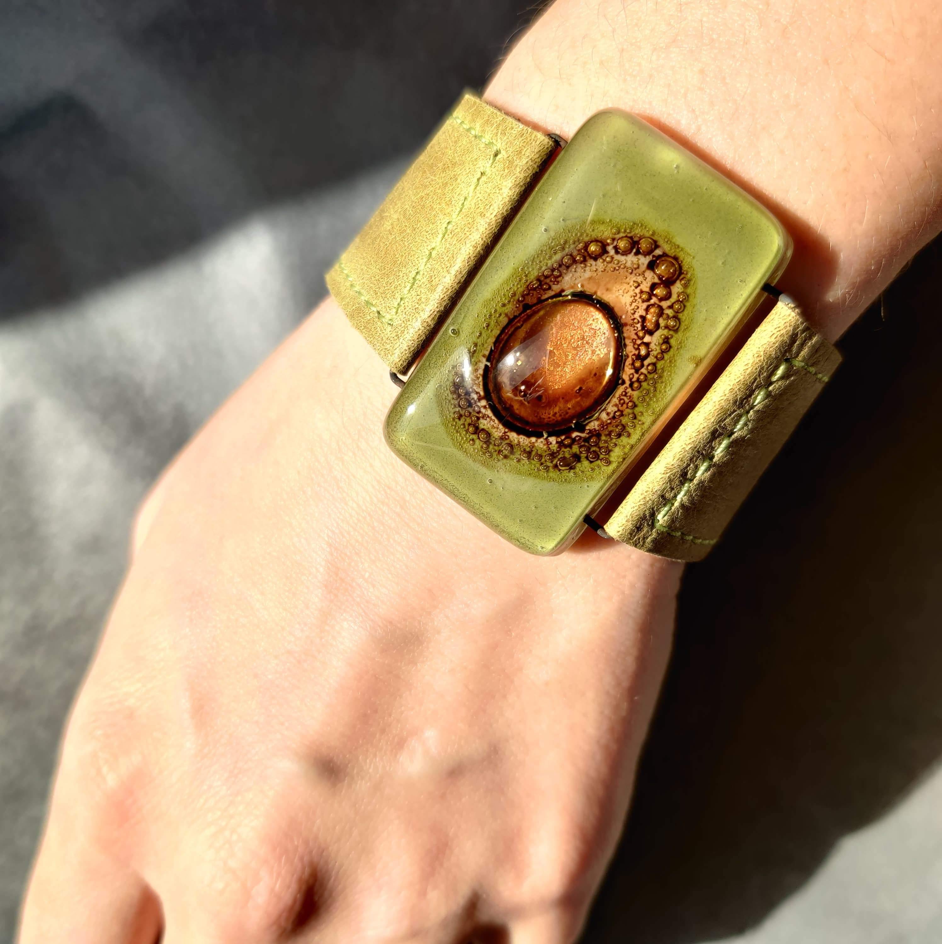 3 cm leather bracelet green - JOYasForYou