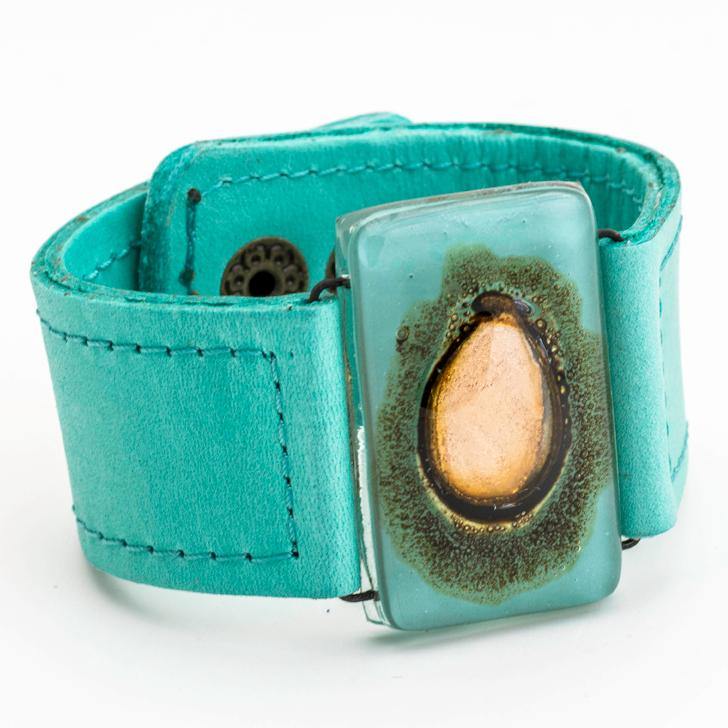 3 cm leather bracelet aqua blue - JOYasForYou