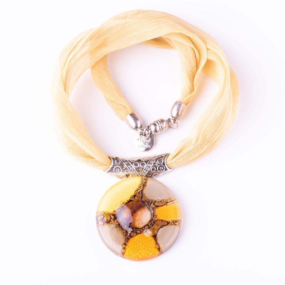 athenas necklace yellow beige on a chiffon scarf - JOYasForYou