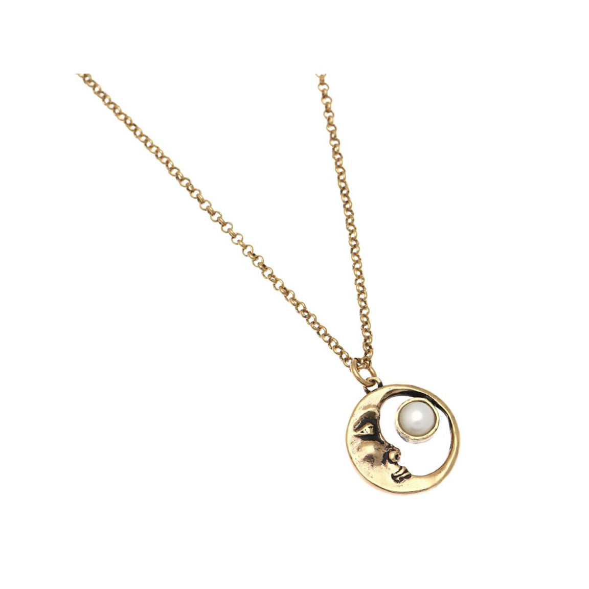 Alcozer Half Moon Necklace / Golden Brass, Pearl / Short Chain / Moon Pendant