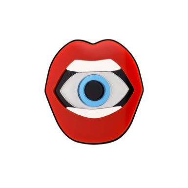 open mouth with eye pin red blue