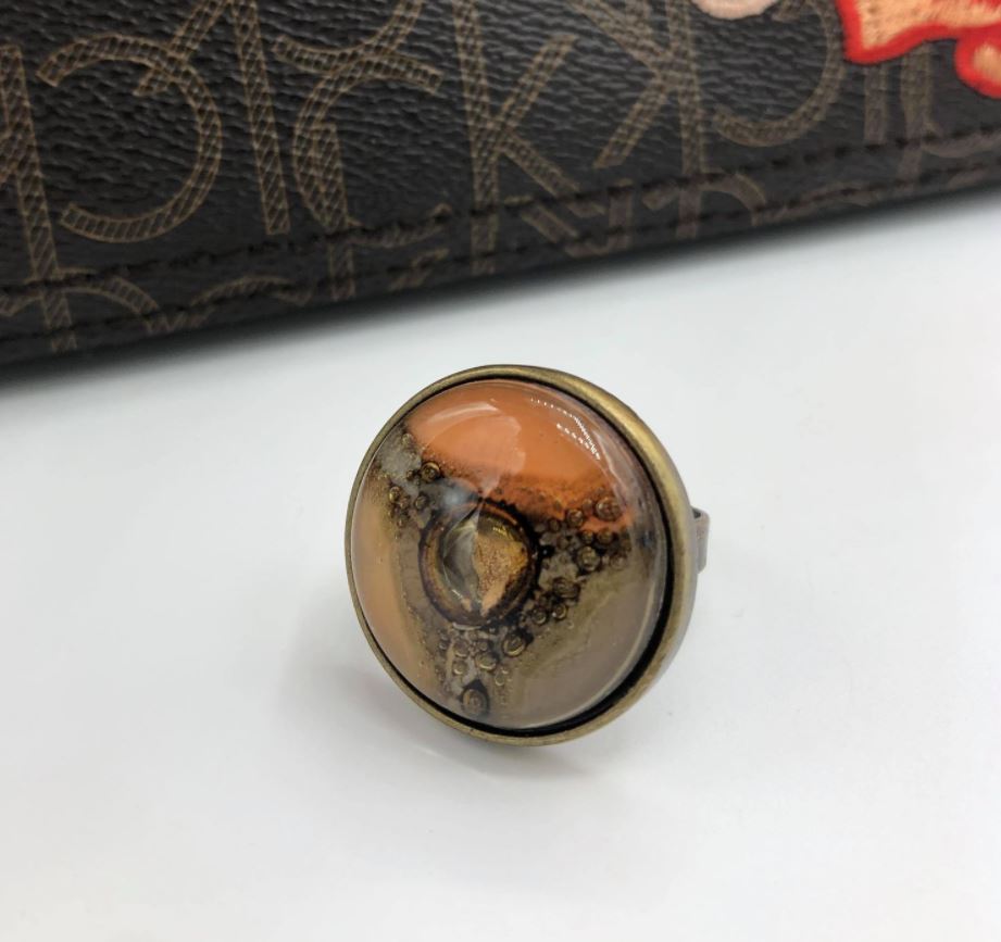 Cristalida Adjustable Ring / Fused Glass, Metal / 1 Inch / Beige, Orange / Fashion Jewelry-1