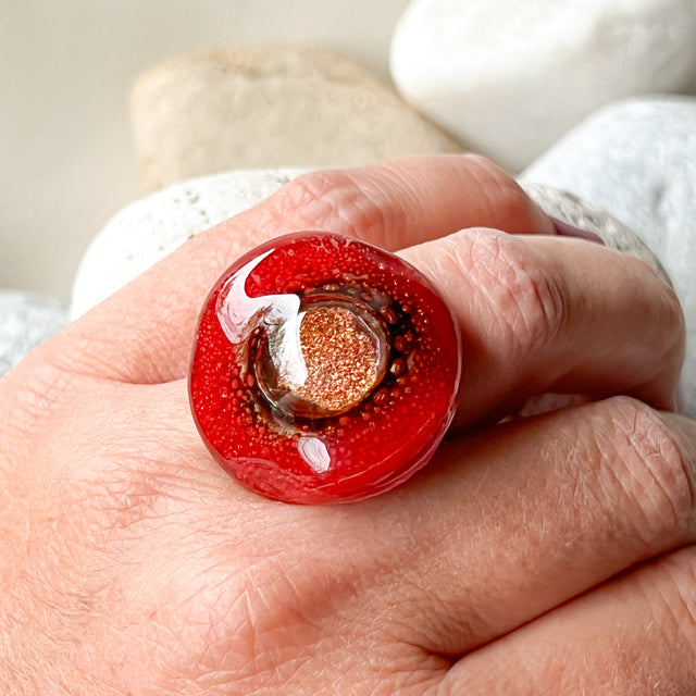 Cristalida Fashion Ring / Red /Adjustable / One Size / Fused Glass, Lycra / Round Lycra Ring - 0