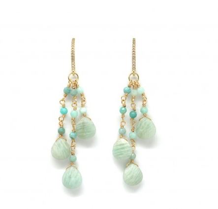 Habana Paris Amazonite Earrings For Women / Amazonite, Brass, Crystals  / Costume Jewelry