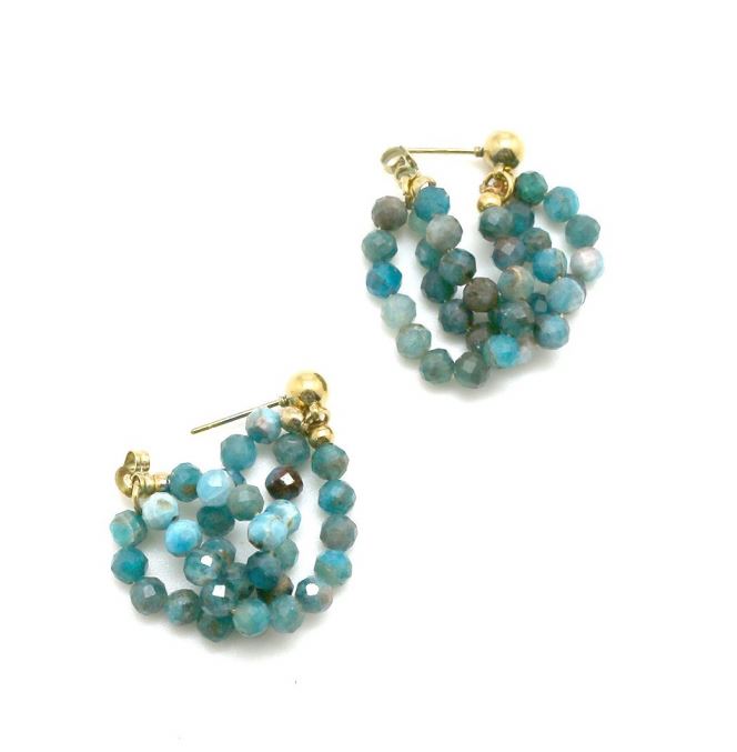 Habana Paris Blue Apatite Earrings For Women / Apatite Gemstones, Stainless Steel  / Costume Jewelry