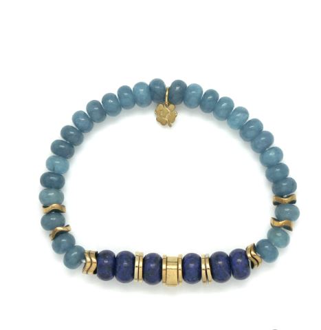 Habana Paris Blue Apatite Elastic Bracelet For Women / Apatite, Lapis Lazuli, Stainless Steel  / Costume Jewelry