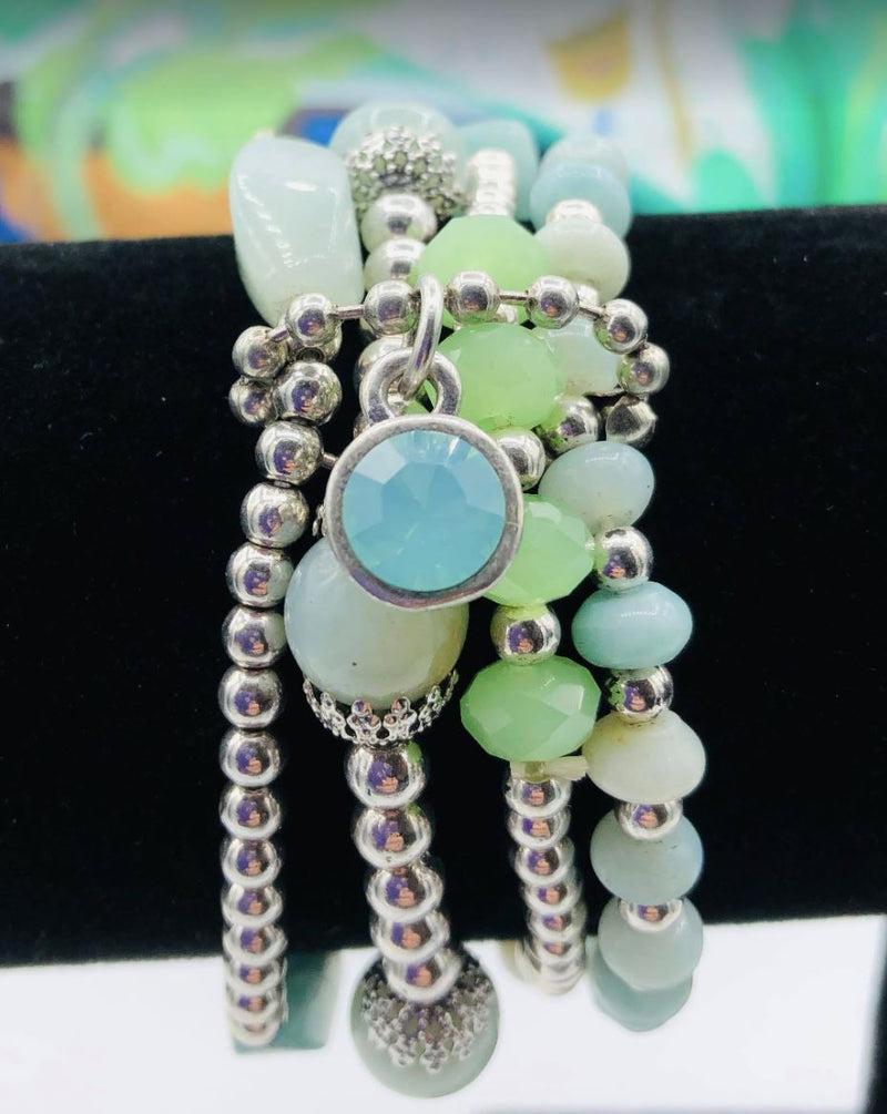 Moon C Charm Bracelet For Women / Natural Stones, Crystal / Light Blue / Gift Idea