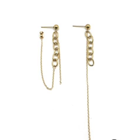 Habana Paris Asymmetrical Chain Earrings For Women / Stainless Steel / Yellow /Costume Jewelry