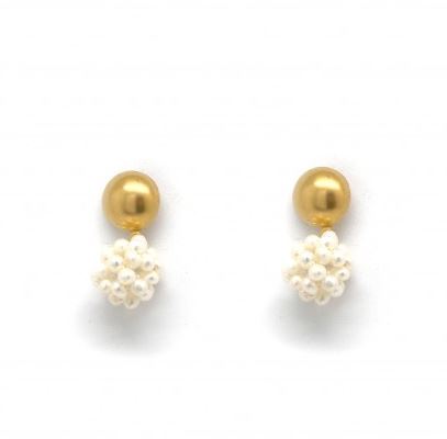 Habana Paris Ball Pearl Earrings For Women / Stainless Steel, Baroque Pearls / Unique Jewelry