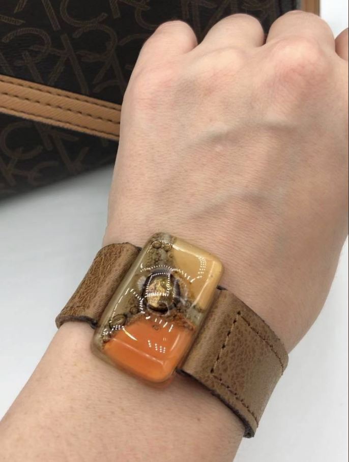 Cristalida Fashion Leather Bracelet For Women - 0.9 Inches - Beige, Orange - Unique Jewelry - 0