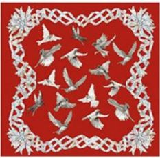 Bird Pattern Large Square Wool Scarf / Red, Grey / 45.3" x 45.3"/ 100% Wool / Gift Idea - 0
