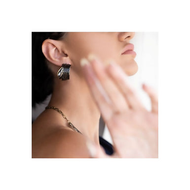 Kalliope Small Hoop Earrings / Brass, Swarovski Crystal / Black, Grey / Fashion Jewelry