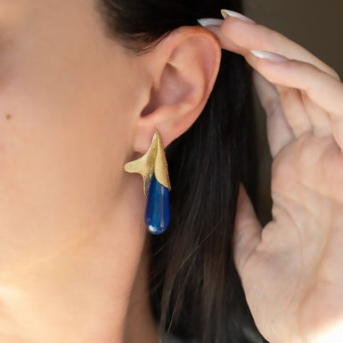 Kalliope Blue Agate Earrings / Brass, Agate / Blue / Gemstone Earrings