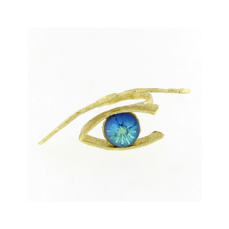 Kalliope Eye Ring For Women / Brass, Swarovski Crystal / Aqua Blue / Adjustable Ring