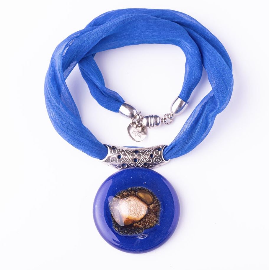 Cristalida Fashion Necklace For Women / Fused Glass, Chiffon / Bright Blue / Athenas-1