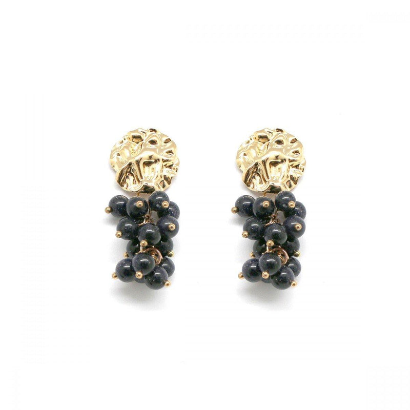 Habana Paris Grape Earrings With Natural Stones For Women / Brass, Blue Sandstone  / Costume Jewelry - JOYasForYou