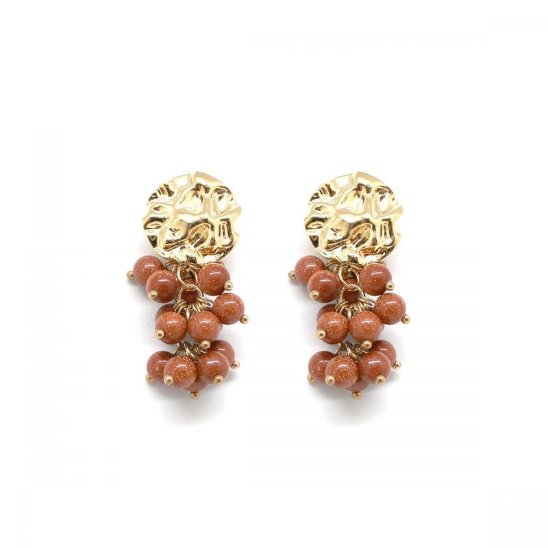 Habana Paris Grape Earrings With Natural Stones For Women / Brass, Gold Sandstone  / Costume Jewelry - JOYasForYou