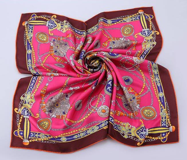 Fashion High Quality Silk Scarf  For Women / Bright Pink, Brown, Multicolor/ 35" x 35", 14 mm / 100% Silk twill / Gift Idea - 0