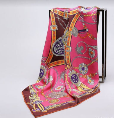 Fashion High Quality Silk Scarf  For Women / Bright Pink, Brown, Multicolor/ 35