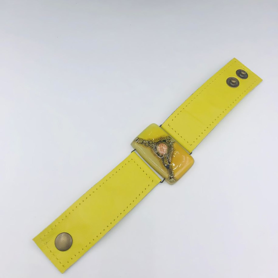 Cristalida Fashion Bracelet For Women- Yellow - Leather - Width 1.1 Inches, 3 Cm- Jewelry
