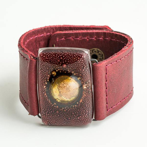 burgundy color leather bracelet 3 cm