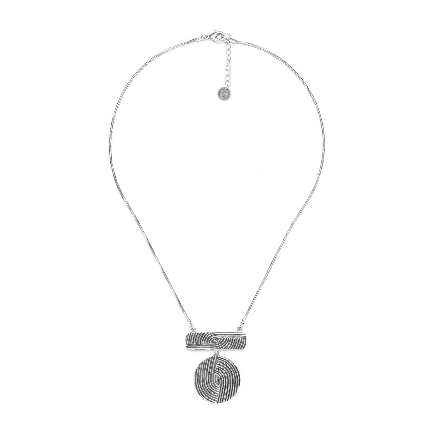 Ori Tao Pendant Necklace / Brass, Silver Patina / Short Necklace / Infinity