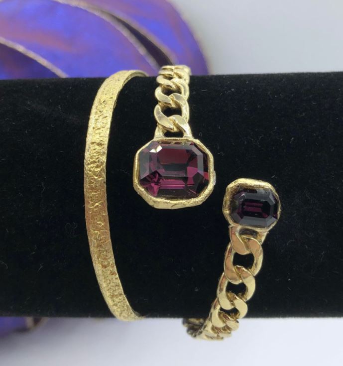 Kalliope Crystal Chain Cuff Bracelet For Women / Brass, Swarovski Crystals / Dark Purple / Kahlua - 0