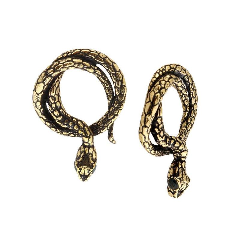 Alcozer Snake Earrings For Women / Golden Brass, Emeralds / Green / Best Gift