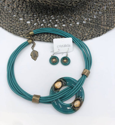 Cristalida Jewelry Set For Women / Short Necklace, Earrings / Dark Emerald / Gift Set