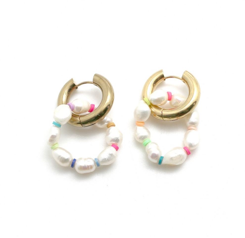 Habana Paris Donut Pearl Earrings For Women / Stainless Steel, Baroque Pearls / Unique Jewelry