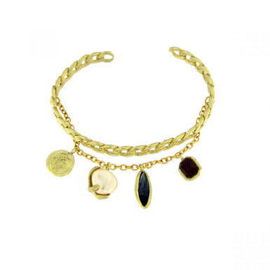 Kalliope Charm Cuff Bracelet For Women / Brass, Swarovski Crystals, Pearl / Blue, Purple / Framboise